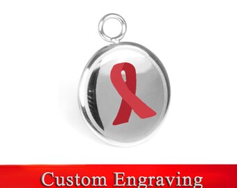 Red Ribbon Awareness Charm, Stainless Steel, Custom Engraved - R1R