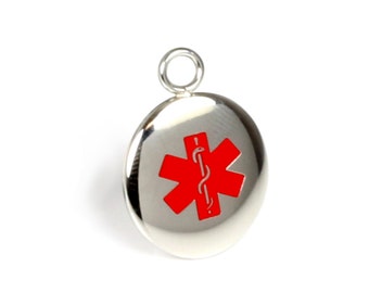 Small Medical ID Tag for Beaded Charm Bracelets, Red, Custom Engraved Free - R2R