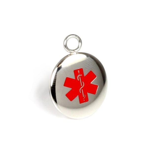 Small Medical ID Tag for Beaded Charm Bracelets, Red, Custom Engraved Free - R2R