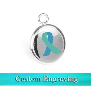 Teal Awareness Charm, Stainless Steel, Custom Engraved - R1T