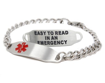 Custom Medical Alert Bracelet with Free Engraving 316L Stainless Steel, Red | Hand Made in USA - i2C-BS1