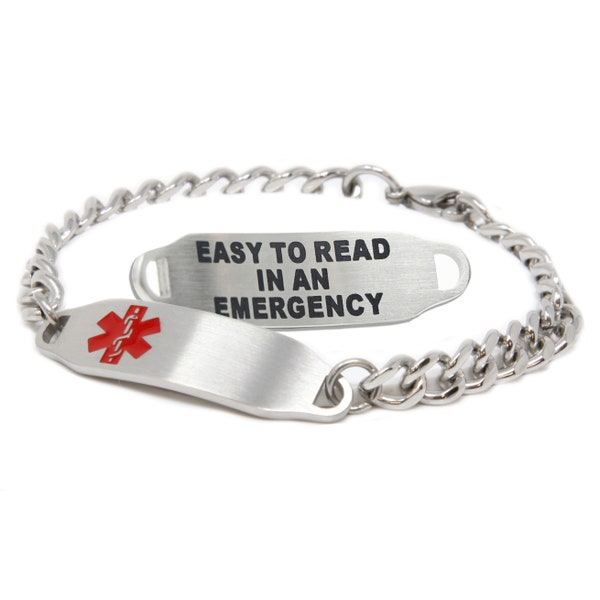 Custom Medical Alert Bracelet with Free Engraving 316L Stainless Steel, Red | Hand Made in USA - i2C-BS1