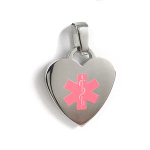 Heart Medical ID Pendant, Steel, Pink Symbol - P5C