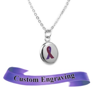 Purple Ribbon Awareness Necklace, Custom Engraved - R1PL-N