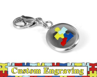 Small Autism Awareness Keychain/Charm, Custom Engraved - R3-KY