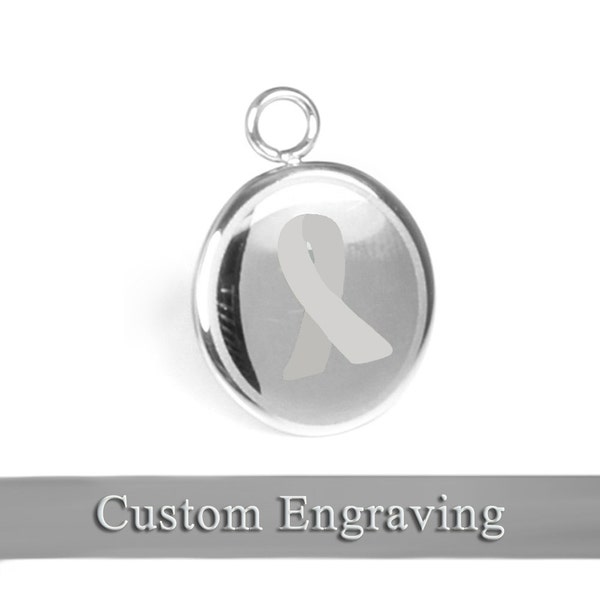 Gray Ribbon Awareness Charm, Stainless Steel, Custom Engraved - R1GY