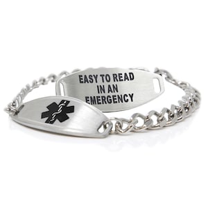 Custom Medical Bracelets with Free Engraving 316L Stainless Steel, Black | Medic ID card Included - i1C-BS1