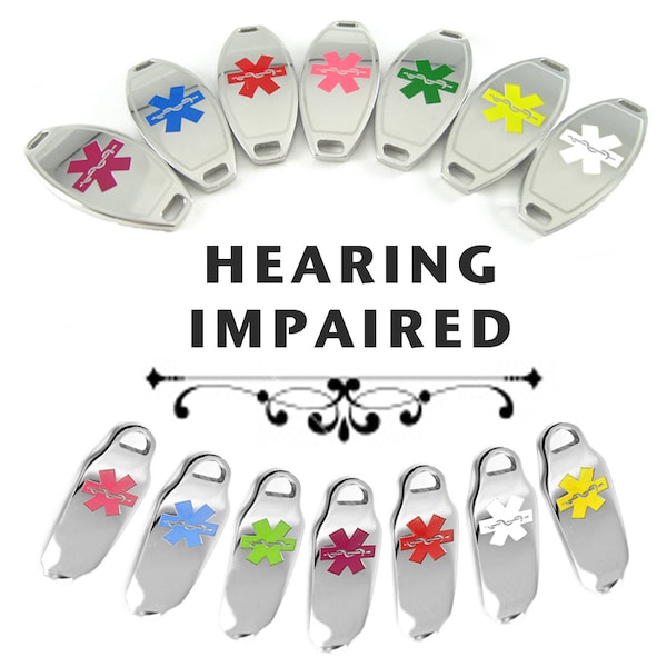 HEARING IMPAIRED Medical ID Plate Pre-Engraved, for Stylish Beaded Id Bracelets