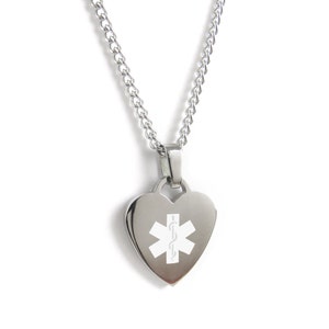 Heart Medical ID Necklace For Women, Steel, White Symbol - P5C-N