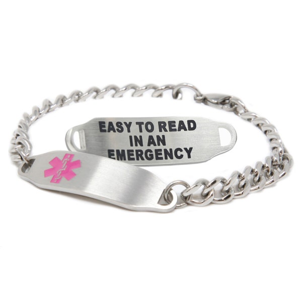 Custom Medical ID Bracelet Women with Free Engraving 316L Stainless Steel, Pink | Made in USA - i2C-BS1