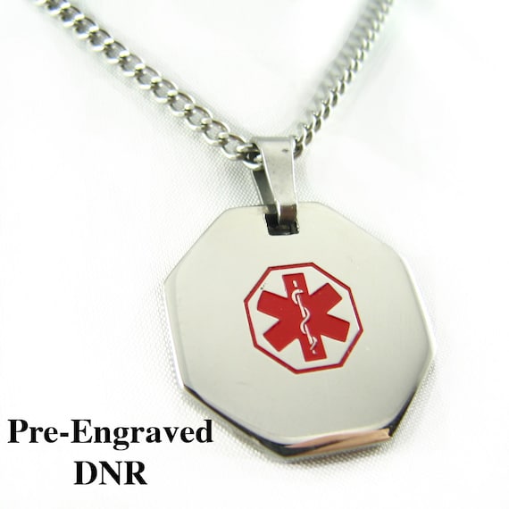 Made in USA Pre-Engraved /& Customized Diabetes Type II Medical ID Heart Pendant Necklace My Identity Doctor Red Steel