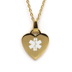 Medical Alert Necklace, Gold Toned Steel Heart - P5CD-N24D