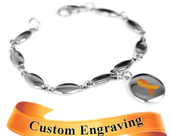 Orange Awareness Bracelet, Custom Engraved, Stainless Steel Drops - R1O-Ai5