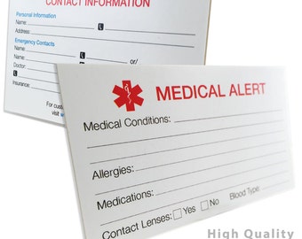 Medical Alert Identification Card, Thick 400lb Card Stock - MYIDCARD