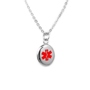 Medical ID Necklace, Stainless Steel, Red Symbol - R2R-N