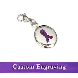 Small Purple Ribbon Awareness Keychain/charm, Custom Engraved - R1PL-KY