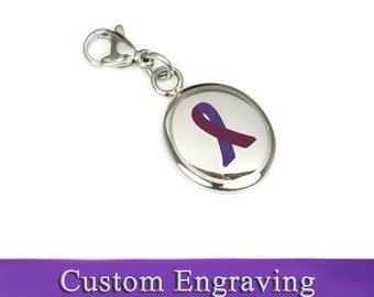 Small Purple Ribbon Awareness Keychain/charm, Custom Engraved - R1PL-KY