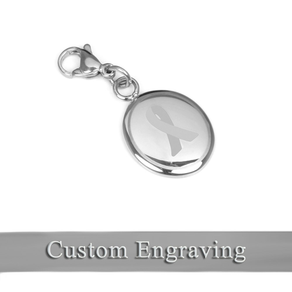 Small Gray Awareness Ribbon Keychain/charm, Custom Engraved - R1GY