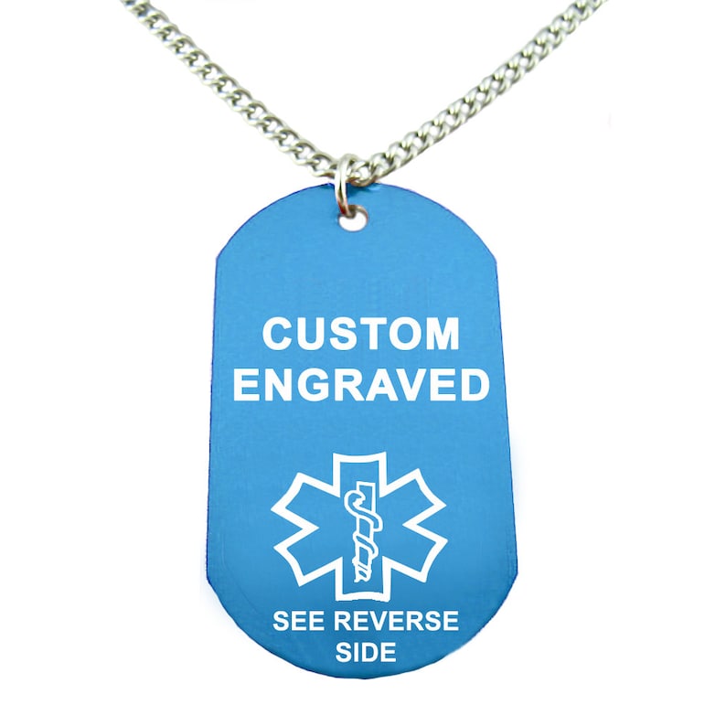 Medical Alert ID Dog Tag Custom ENGRAVED FREE Blue Aluminum Etsy