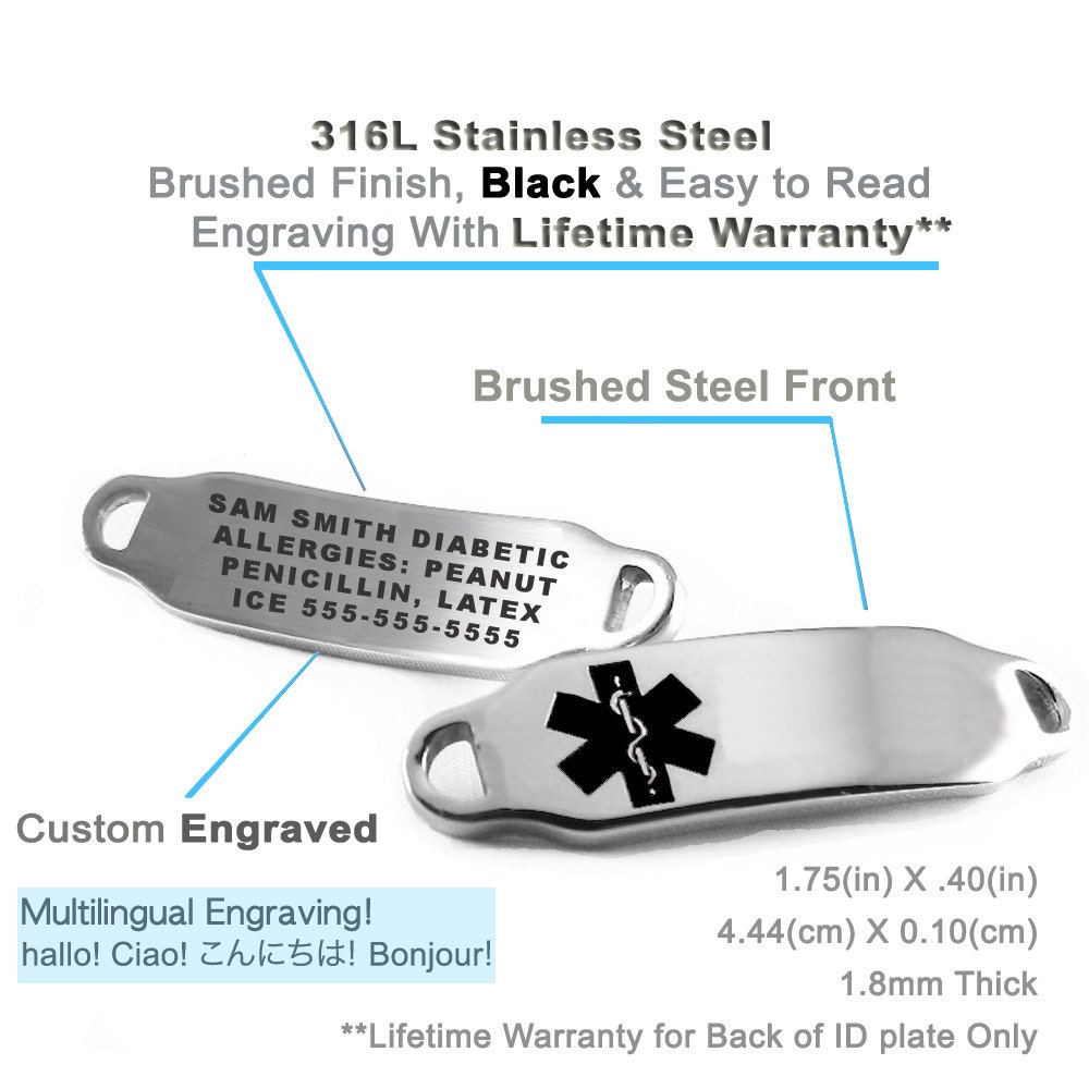 Custom Engraved FREE Medical Alert Bracelet Black & Silver Etsy