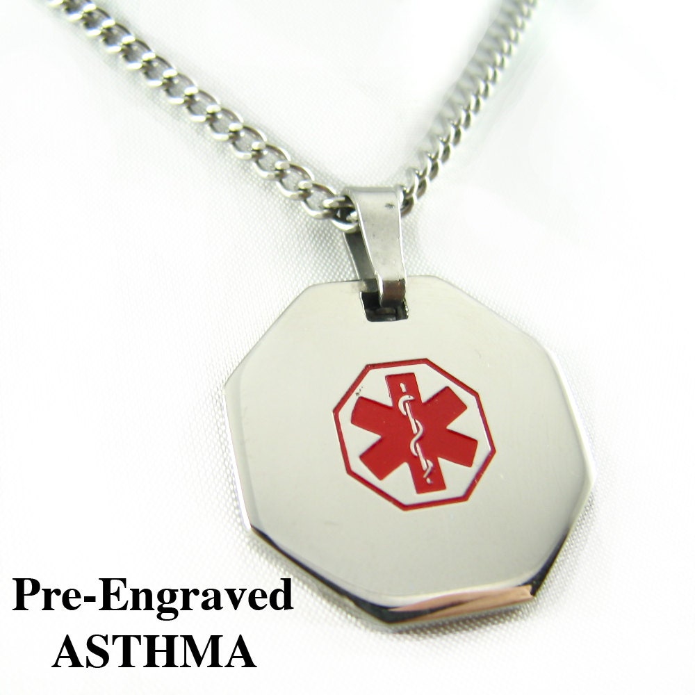 PreEngraved ASTHMA Medical Alert Necklace Stainless Steel Etsy