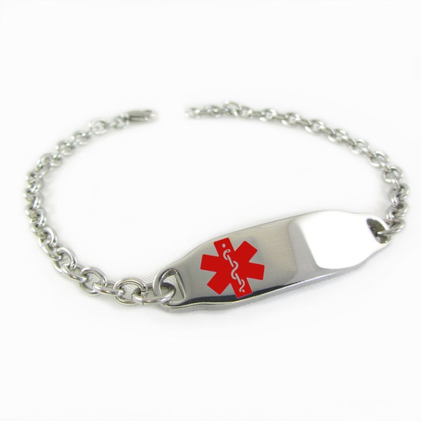 Custom Medical bracelets for Kids & Women with Free Engraving 316L Stainless Steel, Red Alert Symbol, Mini O-link | Personalized - i2C-BS8