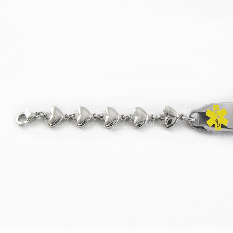 i2C-BS6 Free Engraving Yellow HEART CHAIN Custom Medical Bracelet