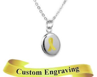 Yellow Awareness Charm Necklace, Custom Engraved - R1Y-N22