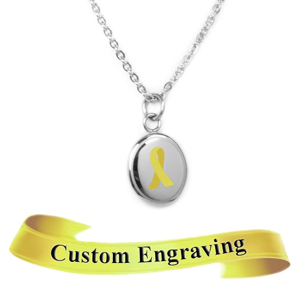 Yellow Awareness Charm Necklace, Custom Engraved - R1Y-N22