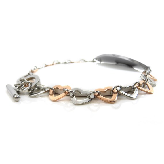 Pre-Engraved /& Customizable Bipolar Toggle Medical Alert Bracelet My Identity Doctor Steel Hearts Pink