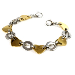 Stainless Steel Silver Ovals and Gold Hearts, Interchangeable Bracelet Strand - AB11-S