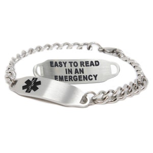 Custom Medical bracelets with Free Engraving 316L Surgical Steel, Black | Medic ID Card Included - i2C-BS1