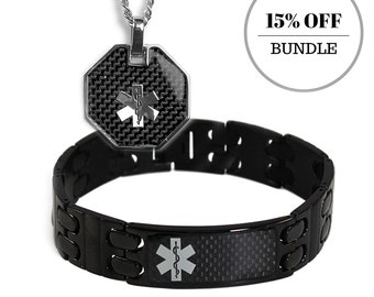 Pre-Engraved & Customized Penicillin Allergy Alert Bracelet Black/White Millefiori Glass Pattern Black My Identity Doctor Pre-Engraved & Customized Penicillin Allergy Alert Bracelet Black/White Millefiori Glass Pattern Black My Identity Doctor