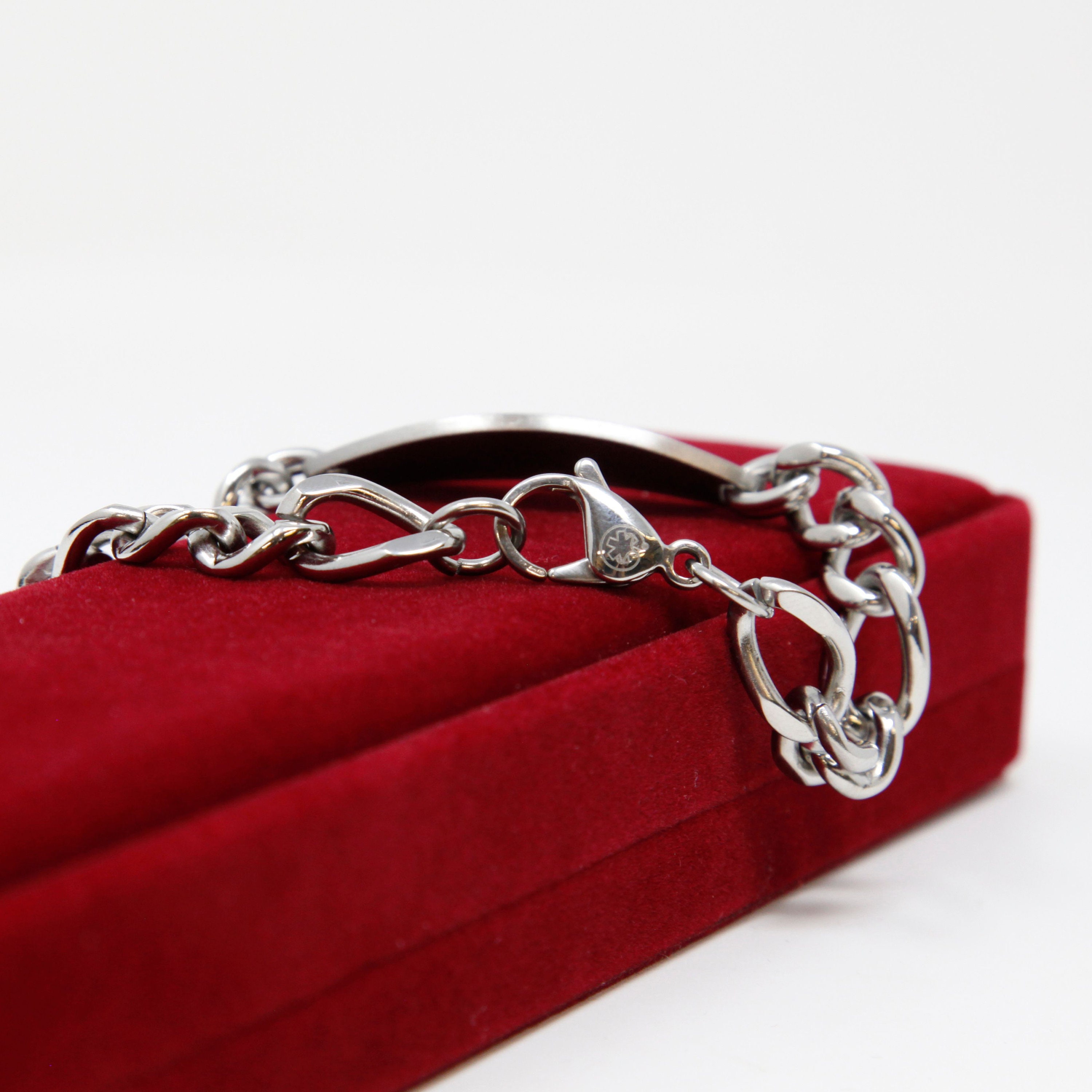 Bracciale Uomo Con Targhetta Medica Personalizzabile - Incisione Gratuita - Acciaio Inox - Catena Classica