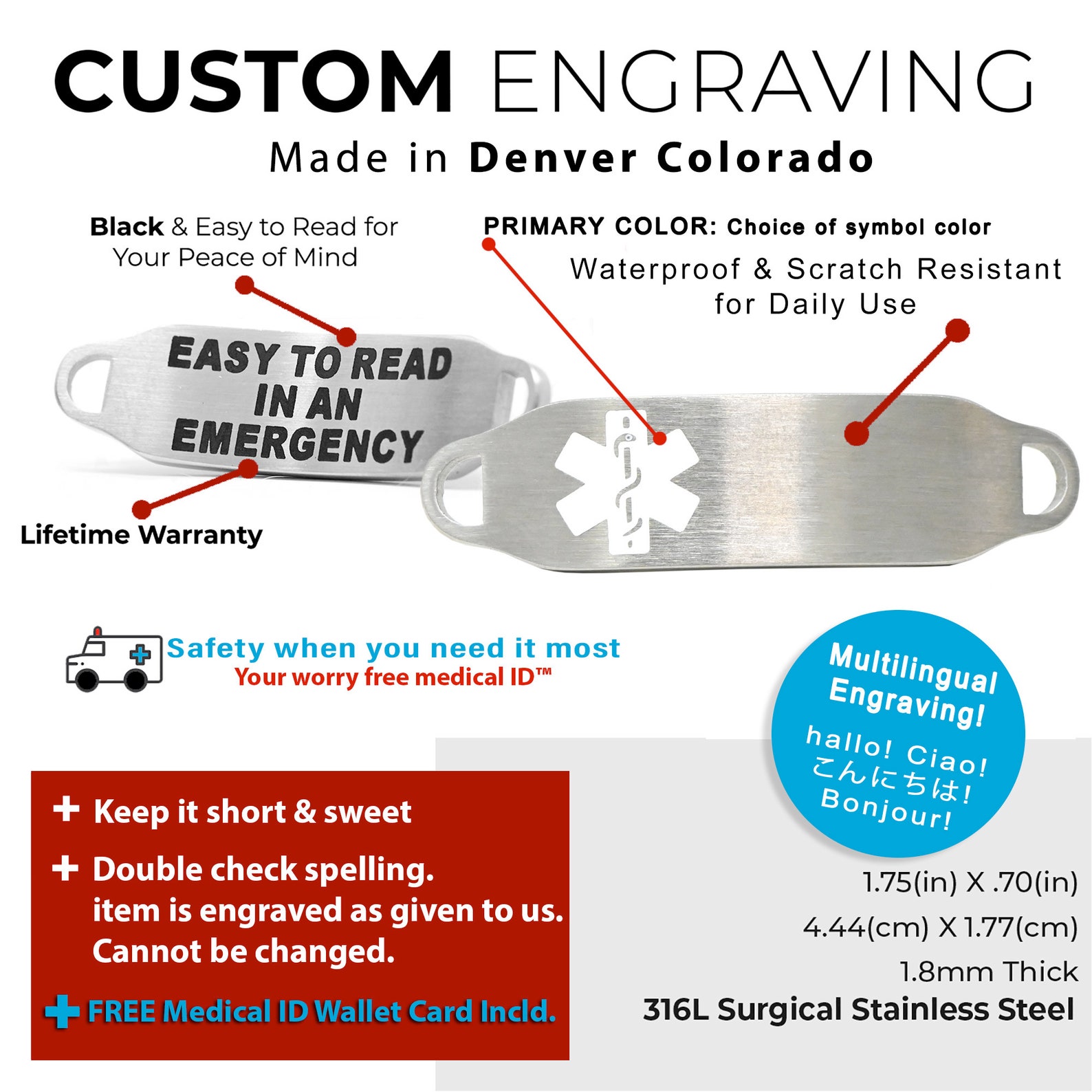 White Medical ID Plate for Beaded Bracelets Custom ENGRAVED Etsy