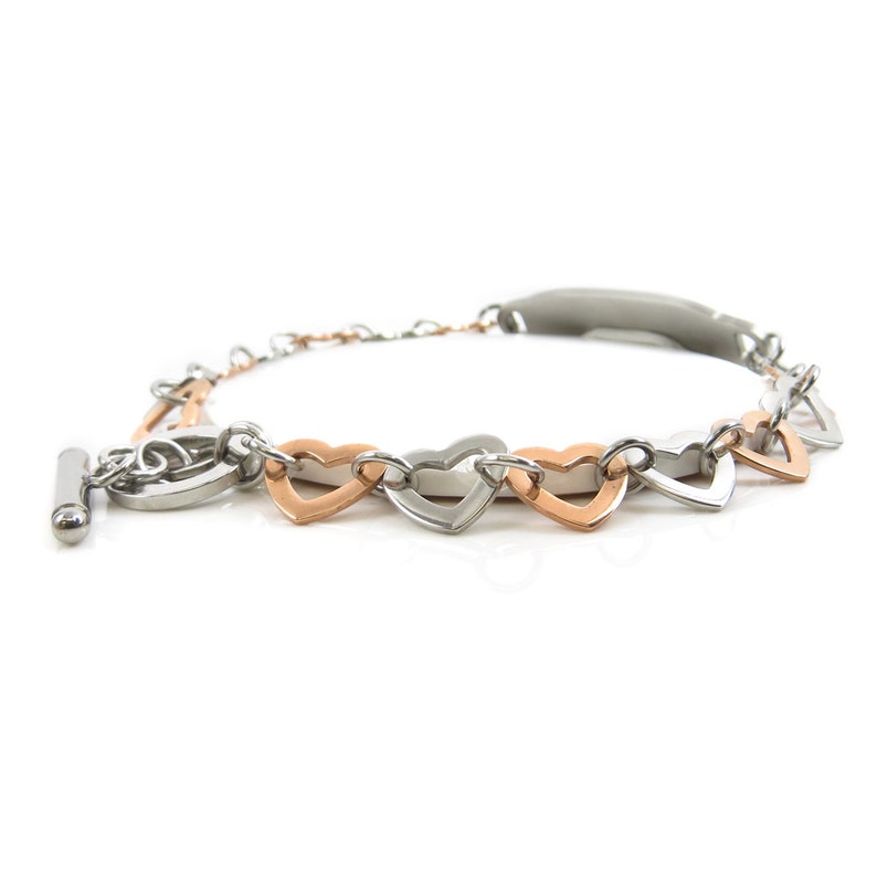 Rose Gold /& Silver Hearts Chain i2C-B12 Black Custom Engraved FREE Medical Alert Bracelet