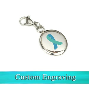 Small Teal Awareness Charm Keychain, Custom Engraved - R1T-KY