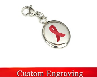 Small Red Awareness Keychain/charm, Custom Engraved - R1R-KY