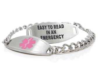 Attachable to Bracelet My Identity Doctor Pre-Engraved & Customized Steel Diabetes Type I Medical ID Pink 