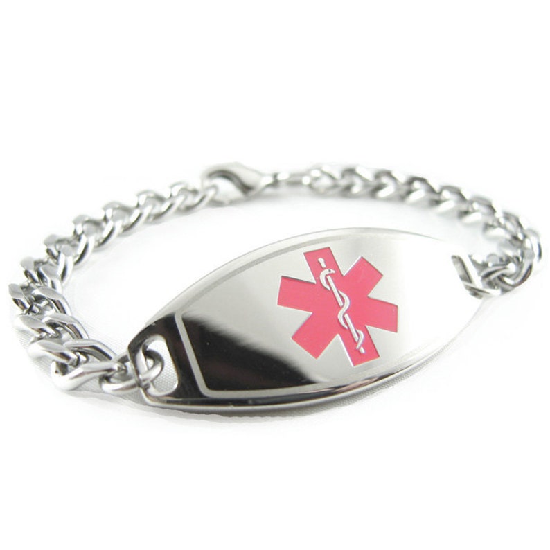 Medical Alert ID Bracelet Custom ENGRAVED FREE Pink i1C-BS1