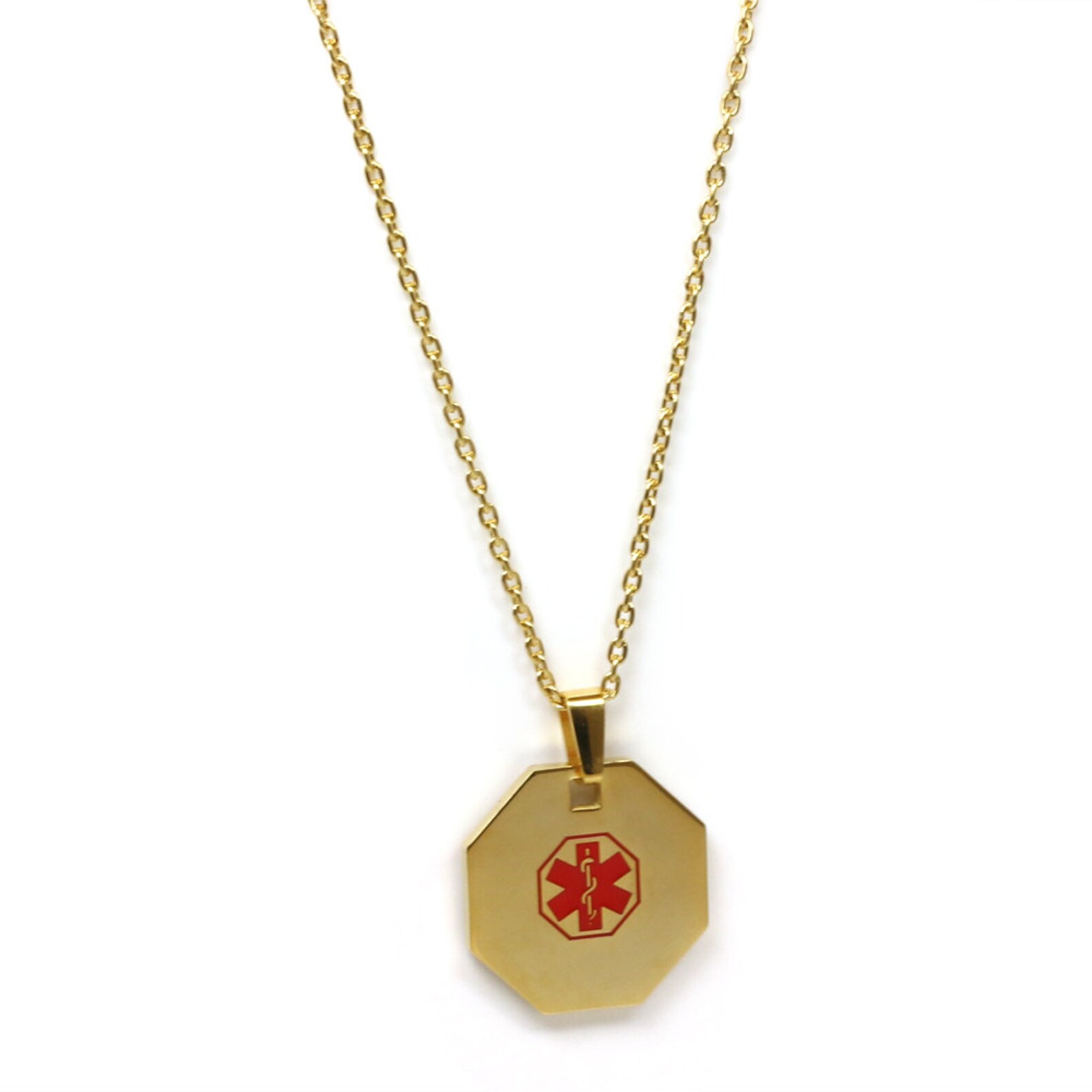 Steel Medical Alert Necklace Gold Toned Red Symbol Etsy Australia