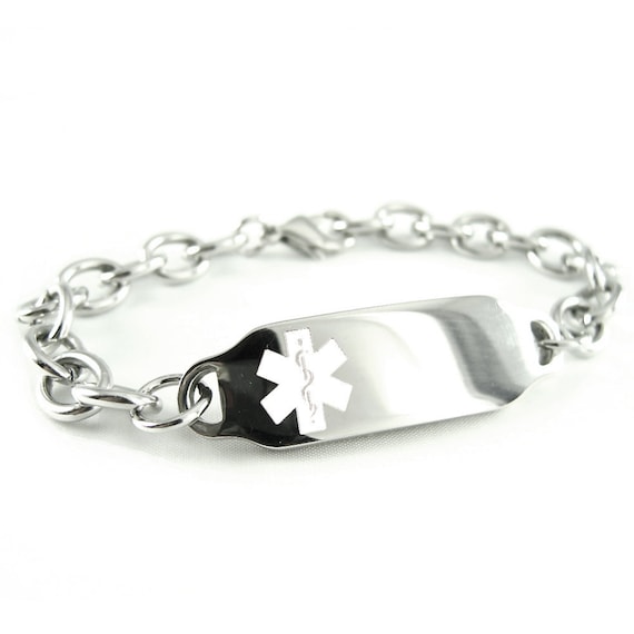 7.75 Stainless Steel Heart Link Medical ID Bracelet