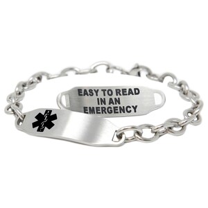 Custom Medical Alert Bracelet Women, Black ID Engraved Free 316L Stainless Steel, O-LINK Chain | Medic ID card Included - i2C-BS2