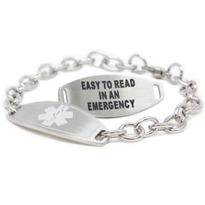 Personalized Medical Alert Bracelets for Women with Free Engraving 316L Stainless Steel, O-LINK Chain, White ID | Hand Made in USA - i1C-BS2