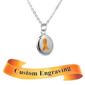 Orange Awareness Charm Necklace, Custom Engraved - R1O-N