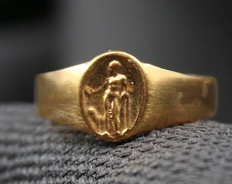 Gold Plated Apollo Signet Ring – Handmade 925 Sterling Silver Ancient Greek Style, Christmas Gift