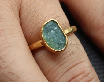 Raw Fluorite Ring – Handmade 925 Silver 22K Gold Plated – Gift for Her - Christmas Gift