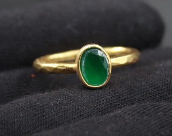 Minimalist Emerald Ring – Handmade 925 Silver 22k Gold Plated Gift for Her, Christmas Gift