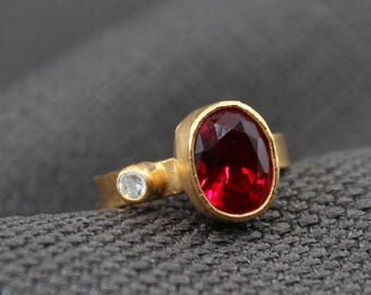 Rubin Ring – Handgemachte 925 Sterling Silber 22k Gold Plated