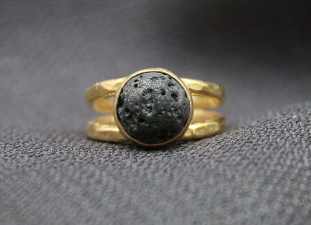 Lava Ring in 925 Solid Sterling Silver, Handcrafted Black Lava Stone ...